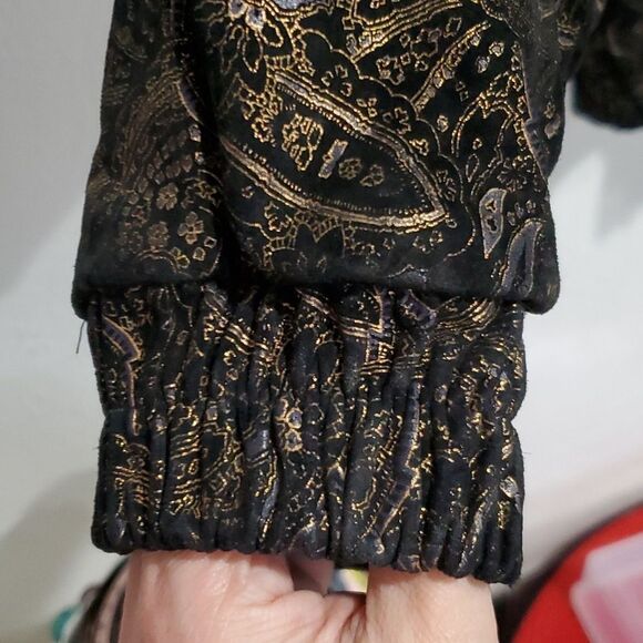 Vintage 1960s Radlee Patterned Leather Coat with Genuine Fox Fur Collar Sz M - Picture 5 of 16